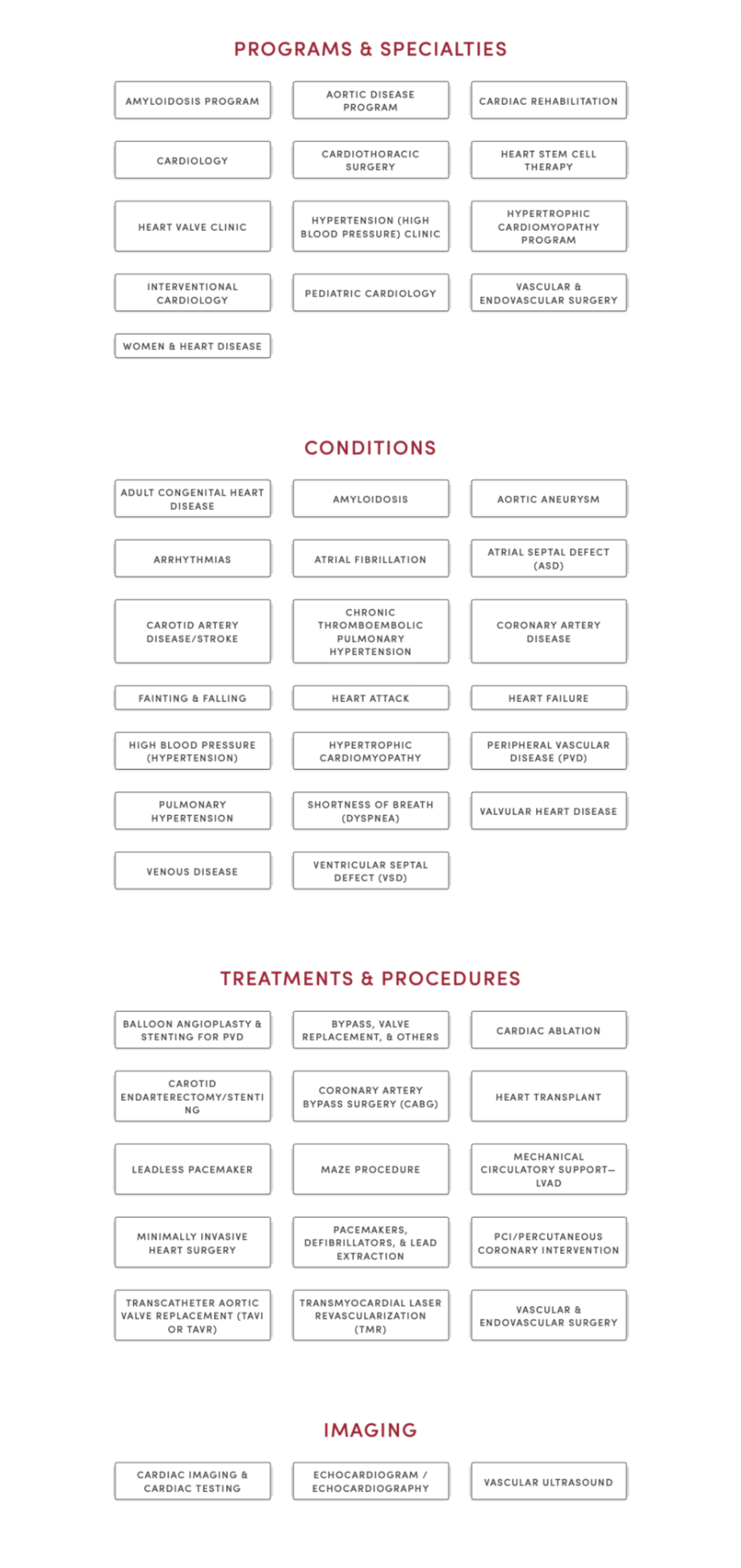 Screenshot of treatments organized by category before redesign.