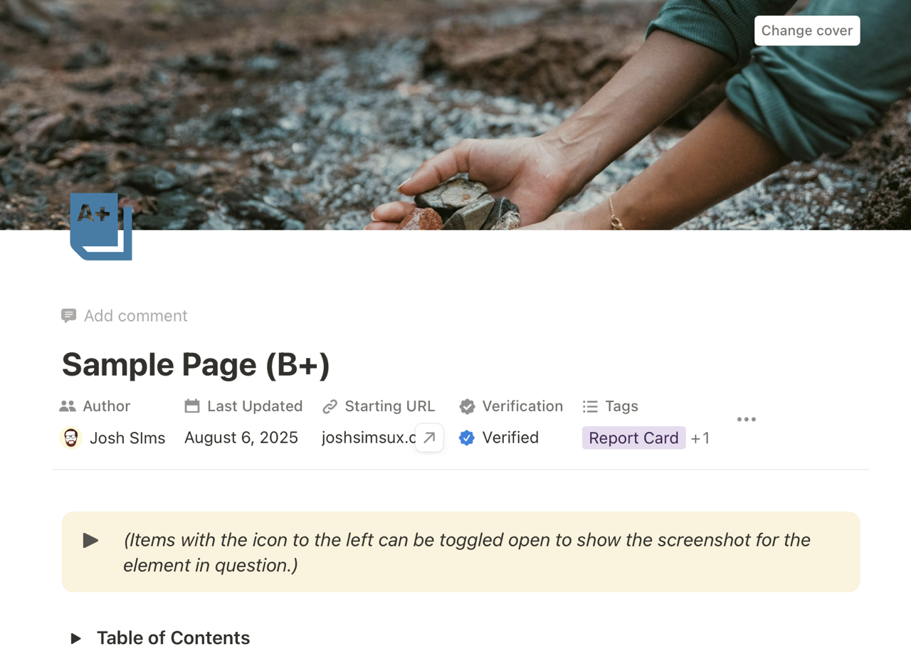 Experience Report Card screenshot