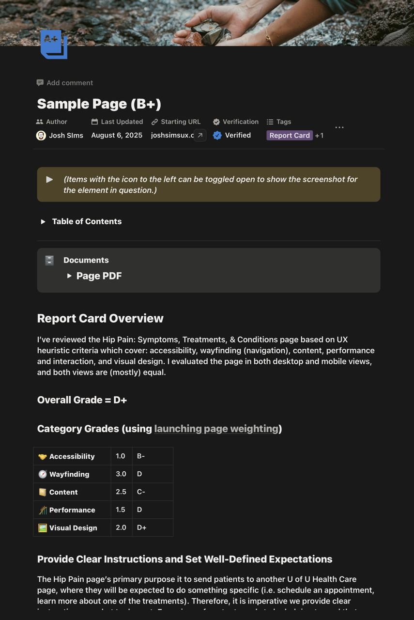 Report card format and template